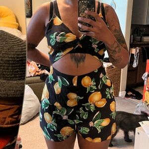 Lemon print rayon romper